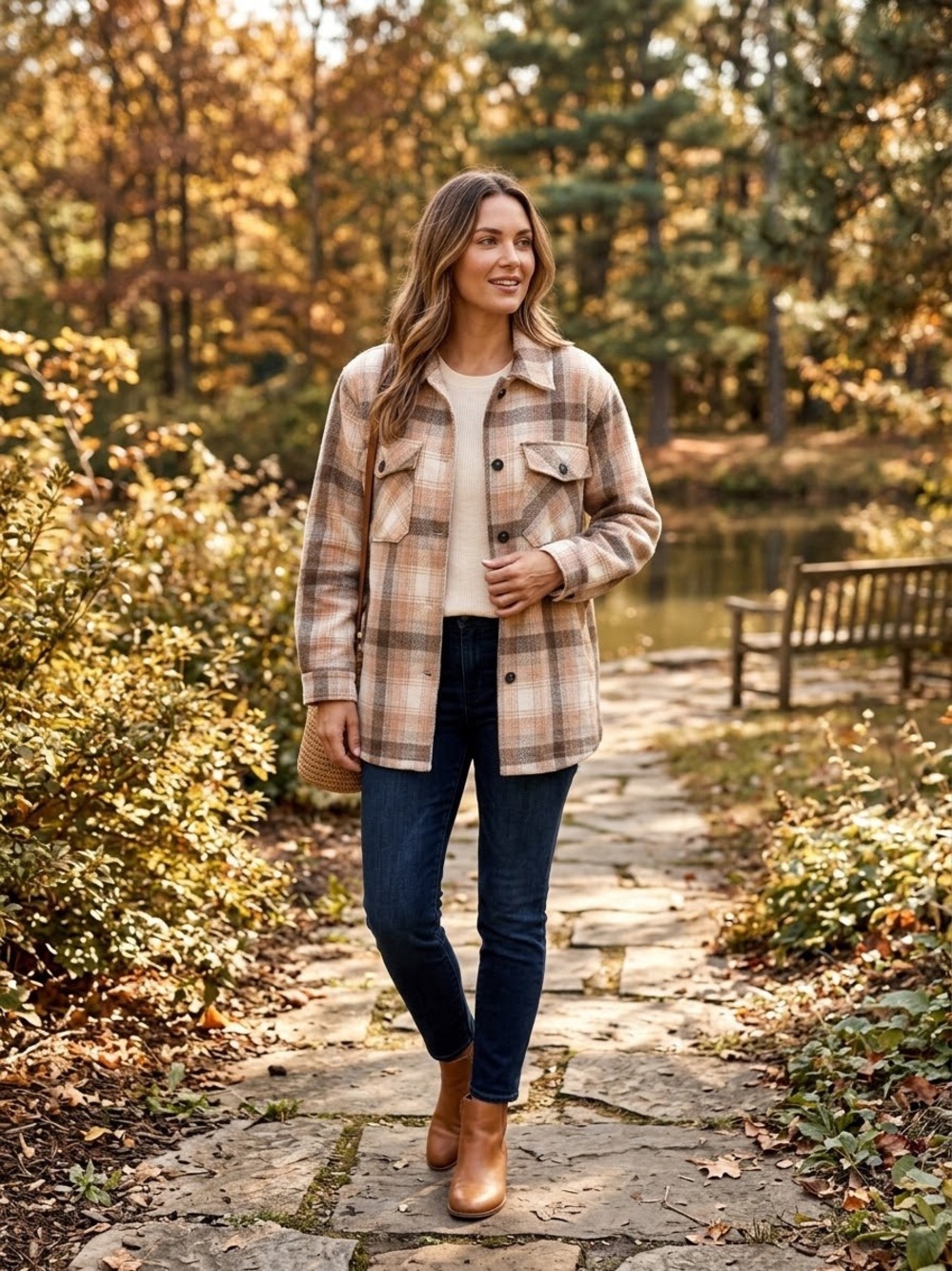 Northern Reflections Oversized Plaid Shacket in Pink & Brown - Sz  S/M